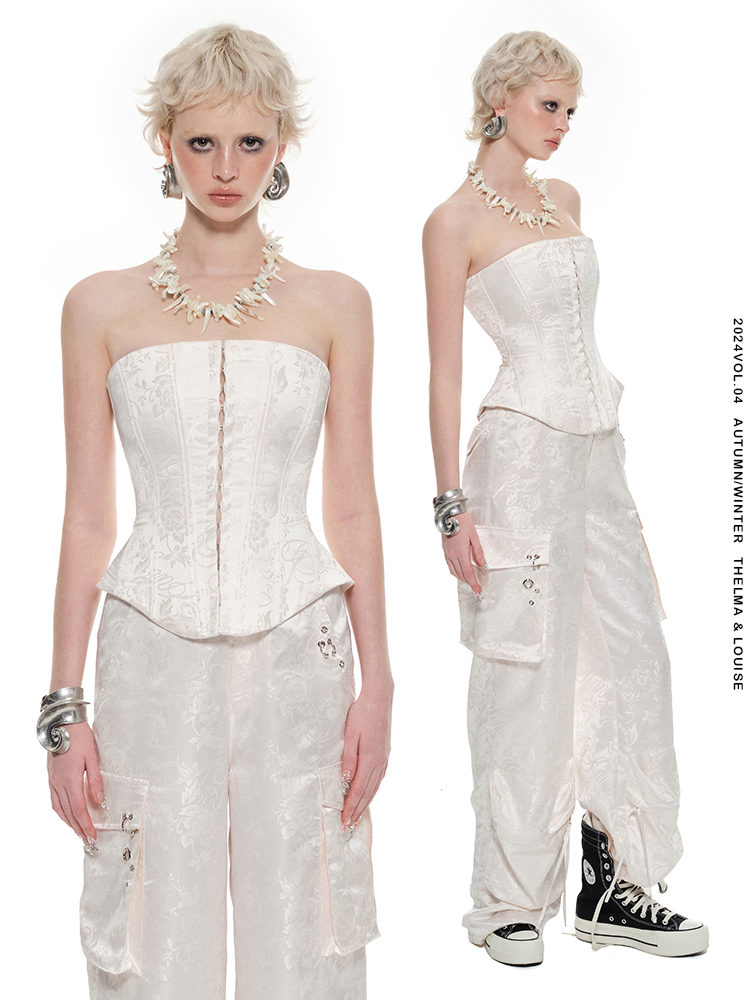 1JINN STUDIO Jacquard Satin Corset with Boning