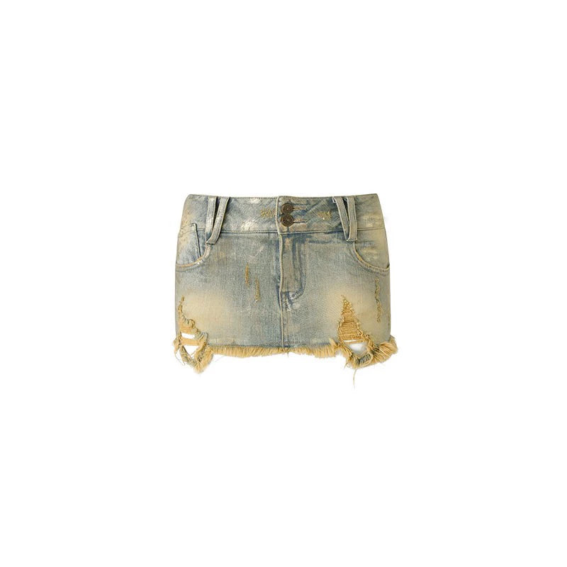 1JINN STUDIO Denim Mini Skirt with Gold Foil Stamping
