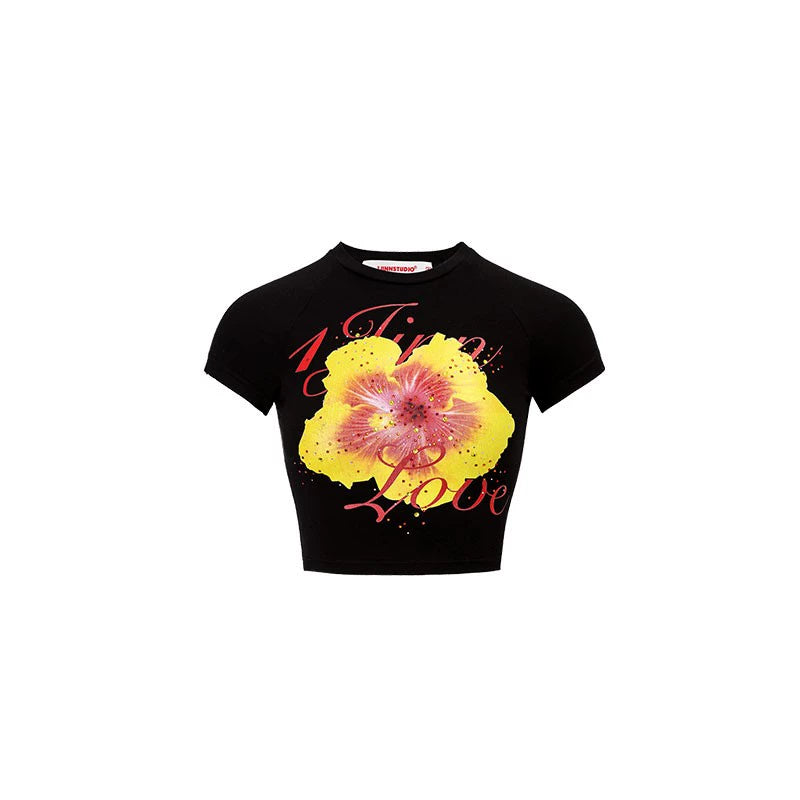 1JINN STUDIO Rhinestone-Studded Fitted Print T-shirt