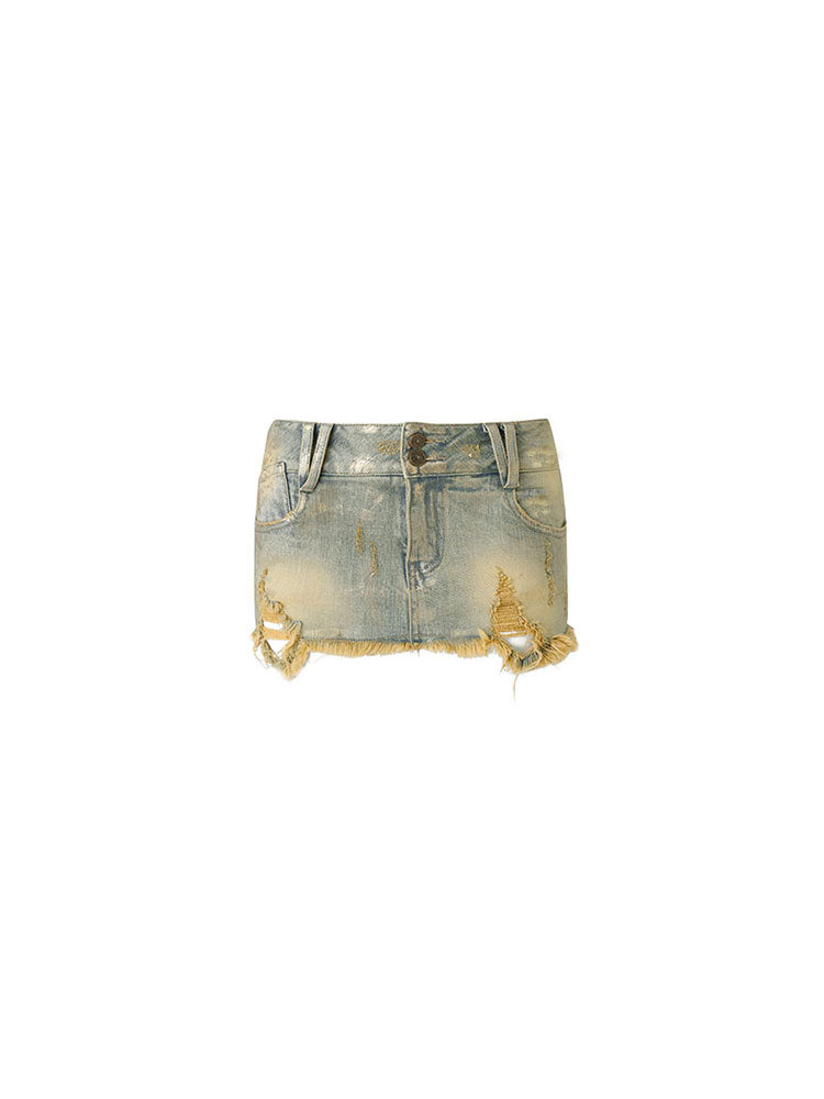 1JINN STUDIO Denim Mini Skirt with Gold Foil Stamping