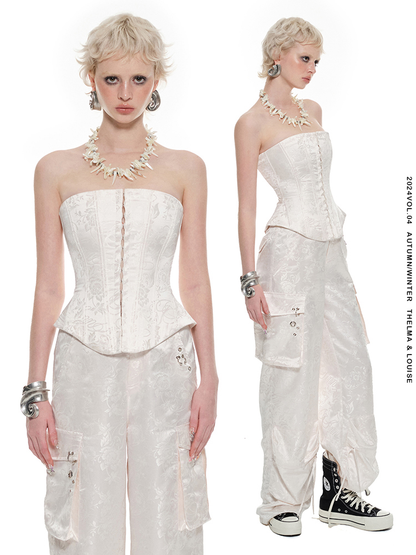 1JINN STUDIO Jacquard Satin Corset with Boning