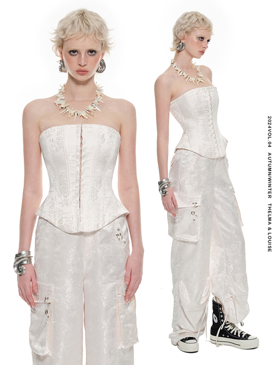 1JINN STUDIO Jacquard Satin Corset with Boning