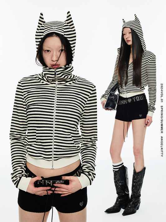 1JINN STUDIO Devil Horns Striped Sweatshirt/Hoodie