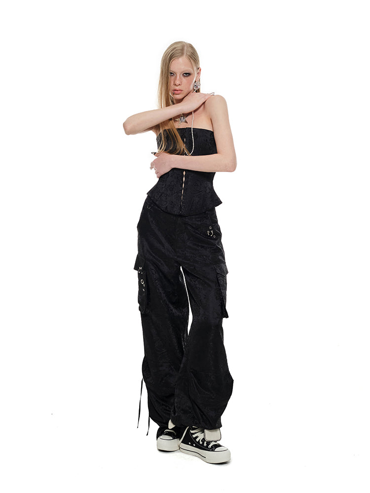 1JINN STUDIO Jacquard Satin Corset with Boning
