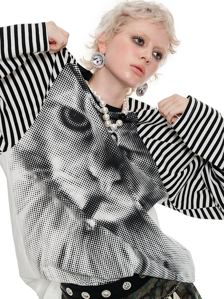 1JINN STUDIO Striped Loose Color-blocking Top