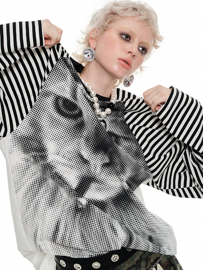 1JINN STUDIO Striped Loose Color-blocking Top