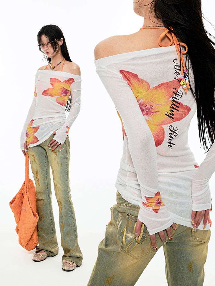 1JINN STUDIO Off-the-shoulder Slightly Sheer Blouse