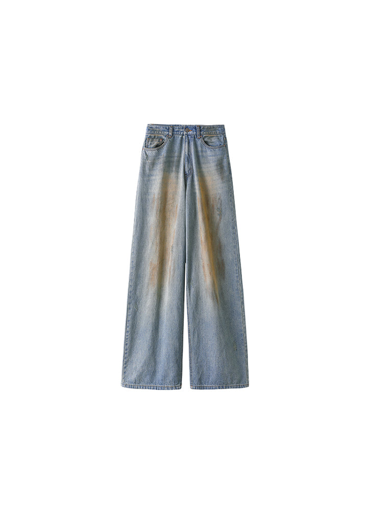 1JINN STUDIO Straight Wide-Leg Pants Dyed with Yellow Mud