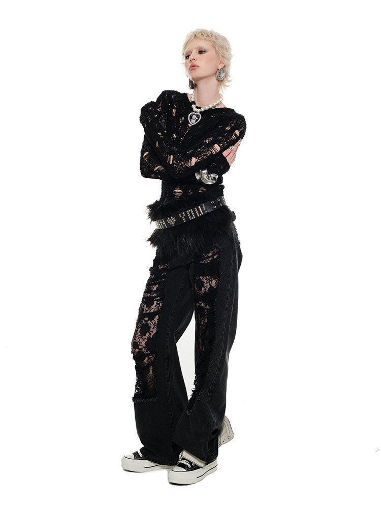 1JINN STUDIO Ripped Lace Jeans