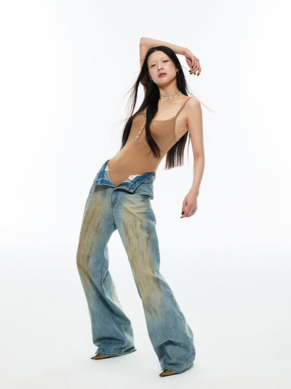1JINN STUDIO Straight Wide-Leg Pants Dyed with Yellow Mud