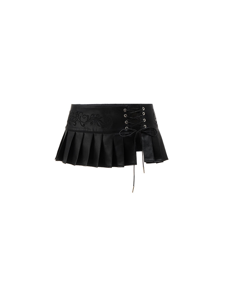 1JINN STUDIO Leather Pleated Patchwork Waistband