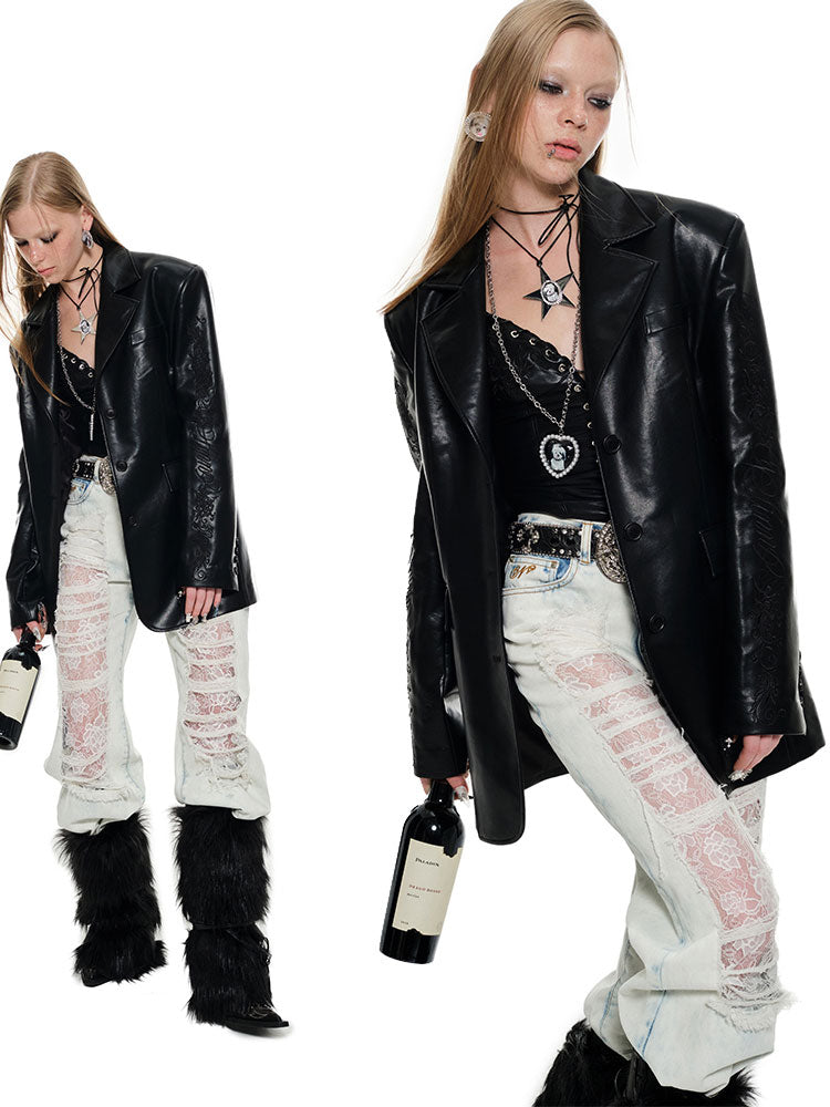 1JINN STUDIO Ripped Lace Jeans