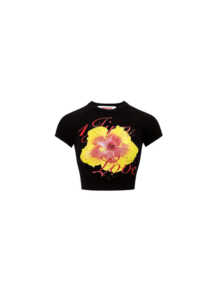 1JINN STUDIO Rhinestone-Studded Fitted Print T-shirt
