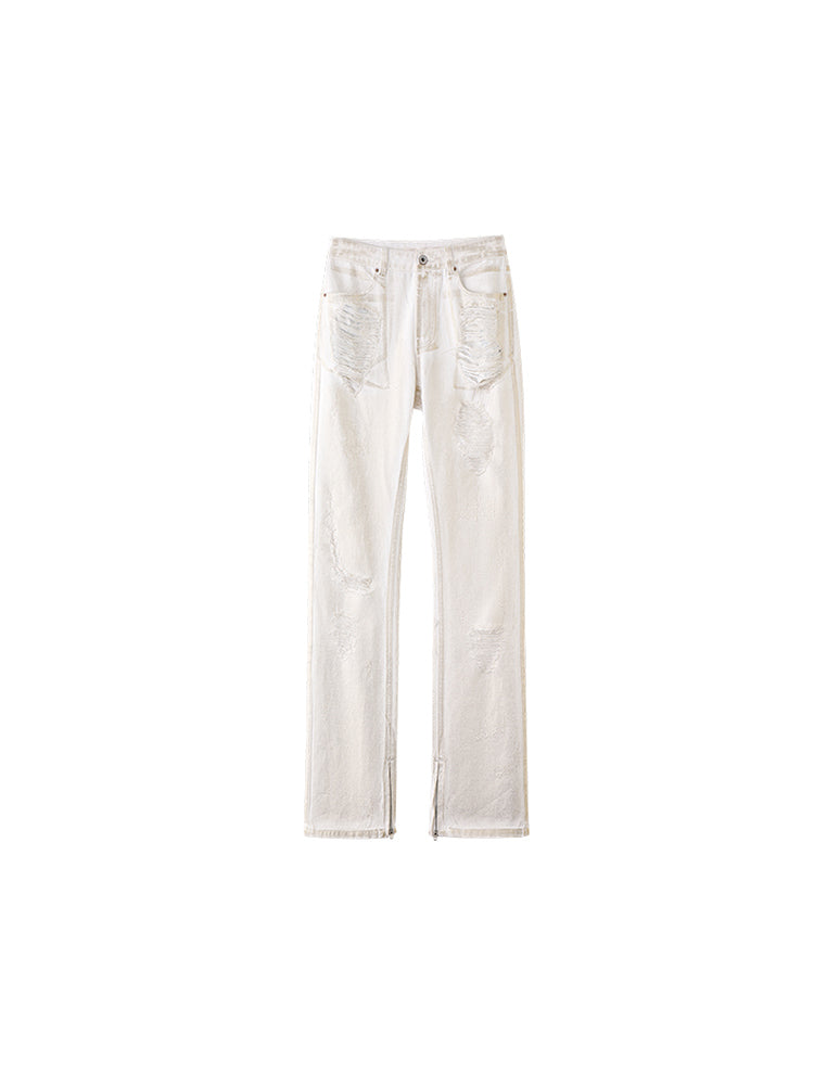 1JINN STUDIO Jeans with Gold Foil Stamping and Ripped Holes
