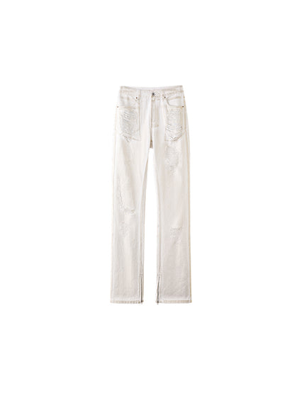 1JINN STUDIO Jeans with Gold Foil Stamping and Ripped Holes