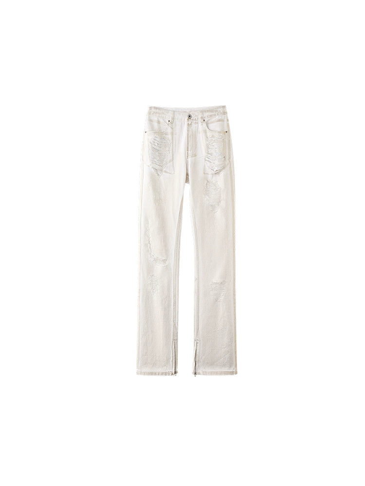 1JINN STUDIO Jeans with Gold Foil Stamping and Ripped Holes