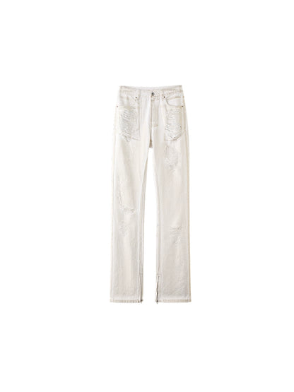 1JINN STUDIO Jeans with Gold Foil Stamping and Ripped Holes