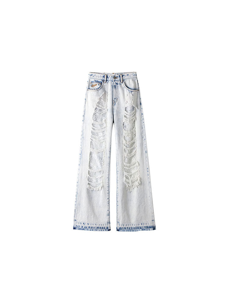 1JINN STUDIO Ripped Lace Jeans