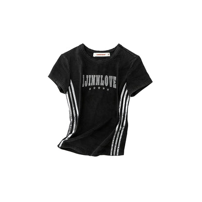 1JINN STUDIO Patchwork Striped Short-Sleeve T-shirt