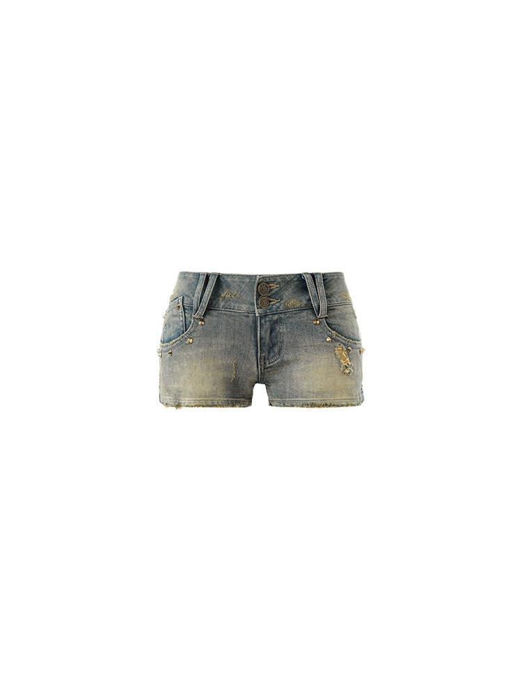 1JINN STUDIO High-street Style Washed Denim Hotpants