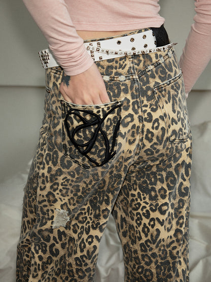1JINN STUDIO Leopard Print Straight Wide-Leg Pants