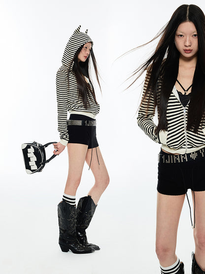 1JINN STUDIO Devil Horns Striped Sweatshirt/Hoodie