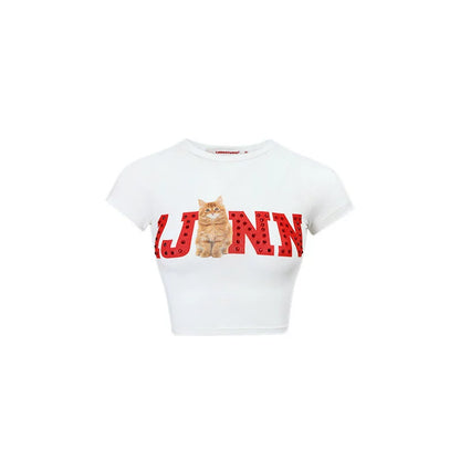 1JINN STUDIO Rhinestone-Studded Fitted Print T-shirt
