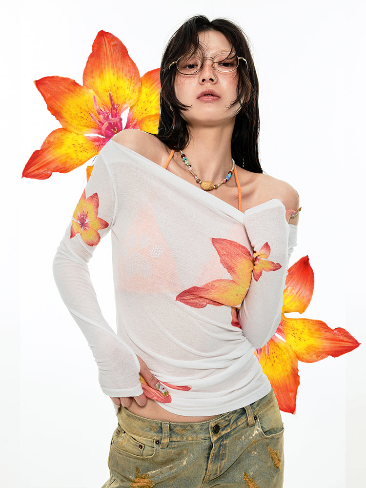 1JINN STUDIO Off-the-shoulder Slightly Sheer Blouse