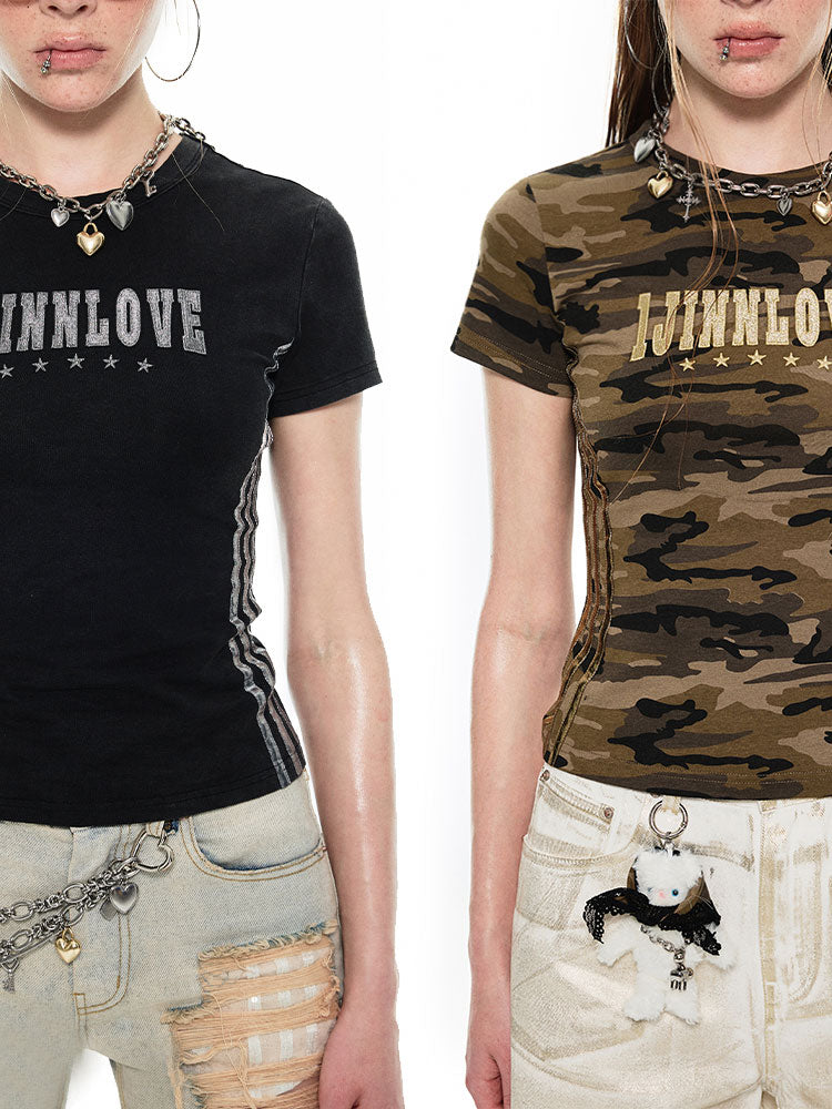 1JINN STUDIO Patchwork Striped Short-Sleeve T-shirt