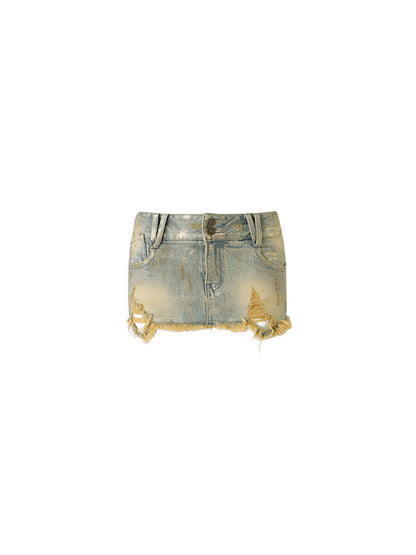 1JINN STUDIO Denim Mini Skirt with Gold Foil Stamping
