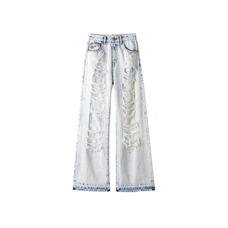 1JINN STUDIO Ripped Lace Jeans
