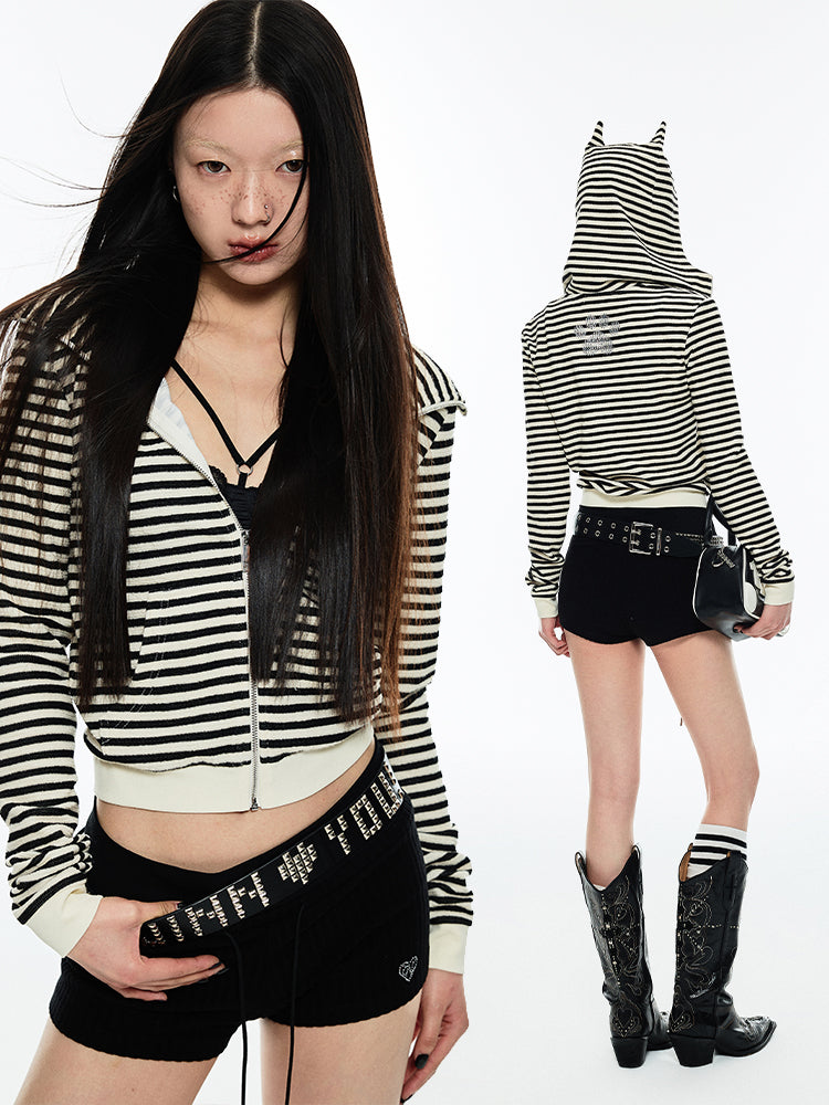 1JINN STUDIO Devil Horns Striped Sweatshirt/Hoodie