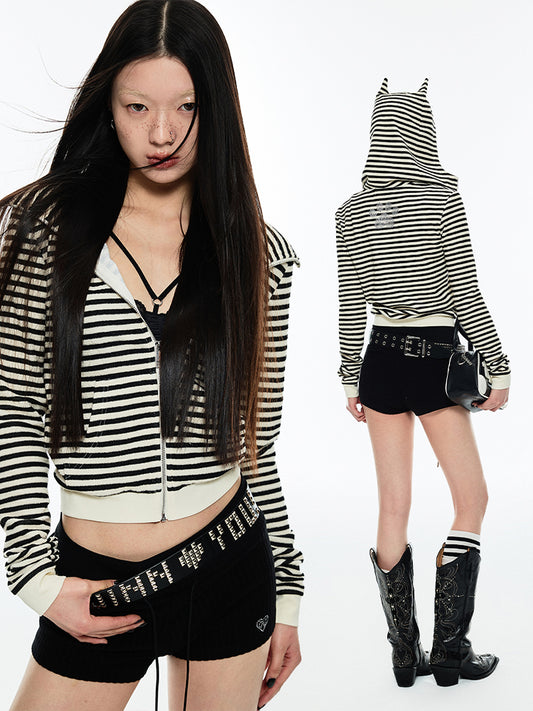 1JINN STUDIO Devil Horns Striped Sweatshirt/Hoodie