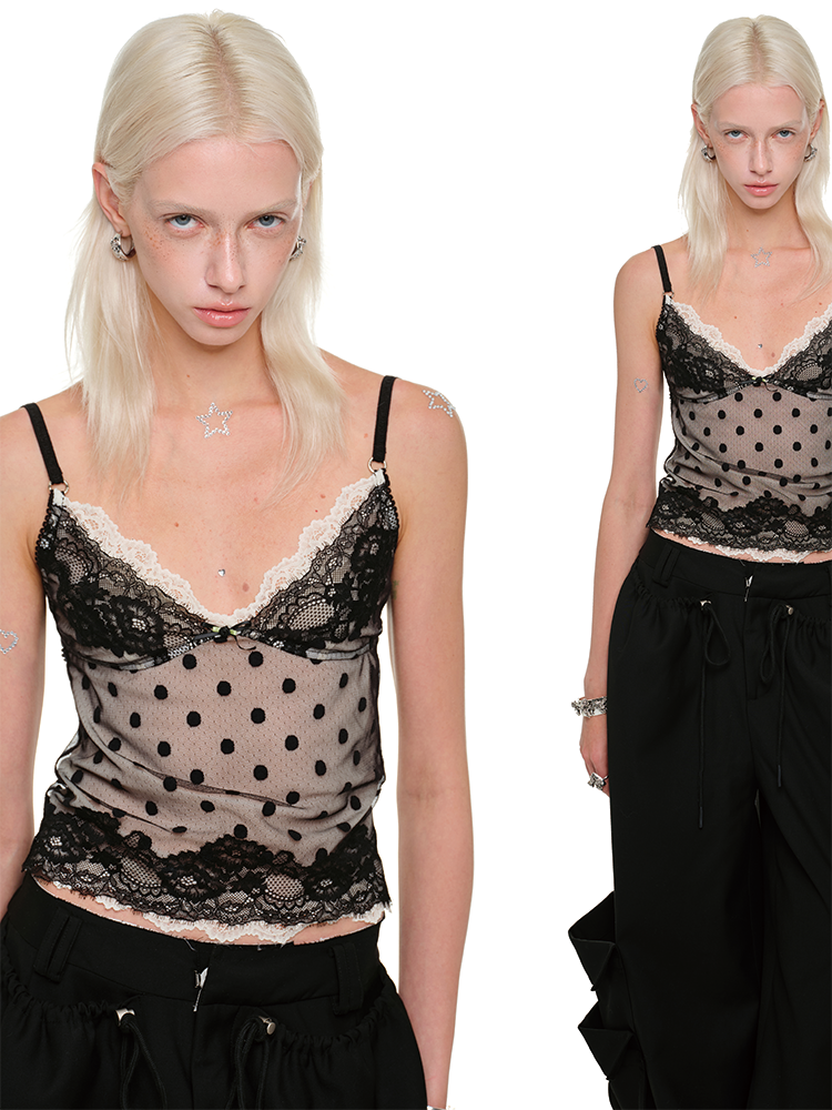 1JINN STUDIO Polka Dot Lace Camisole