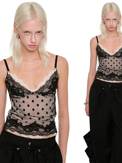 1JINN STUDIO Polka Dot Lace Camisole